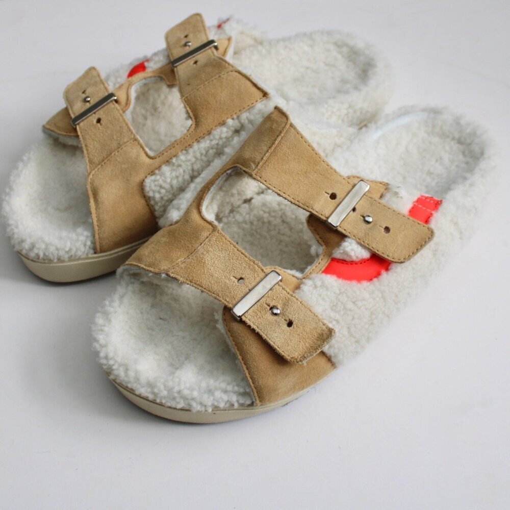 Hidnander Women's SUNDL Shearling Caramel Tan Red Sandals Size 41 EU / 10 US - Picture 2 of 11